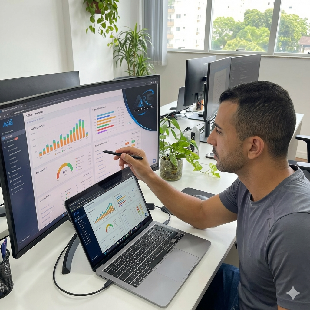 CEO analisando gráficos de performance SEO